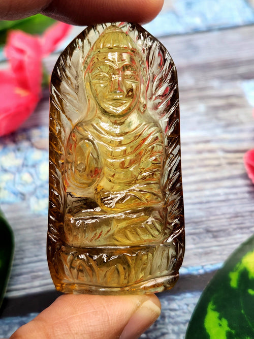 Gemstone Citrine Buddha carving lapidary - handmade statue of serene and meditating Lord Buddha - crystal/reiki/chakra - 2 inches and 135 carats