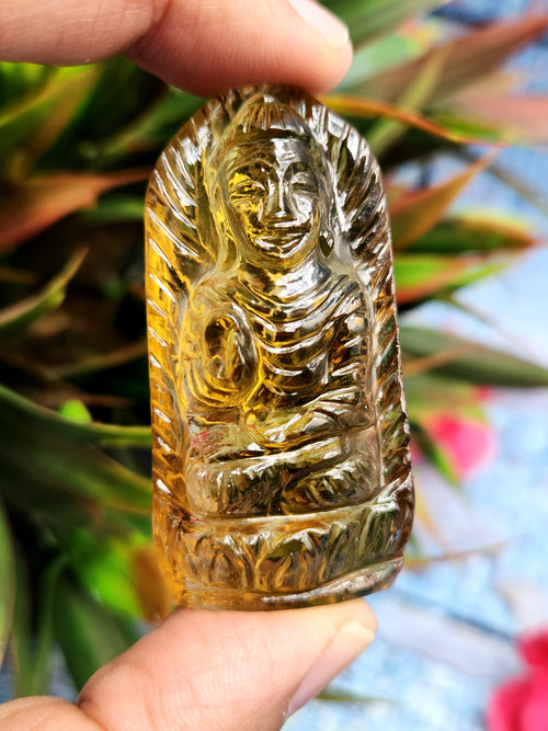 Gemstone Citrine Buddha carving lapidary - handmade statue of serene and meditating Lord Buddha - crystal/reiki/chakra - 2 inches and 135 carats