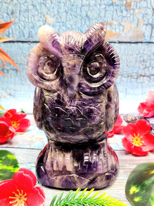 Hand carved owl carving in natural amethyst stone - reiki/chakra/healing/crystal - 5.5 inches and 1.27 kg (2.79 lb)