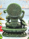 Exquisite handmade Saraswati carving in Columbian jade stone - Goddess of Learning idol/statue in gemstones and crystals - 6 in and 990 gm (2.18 lb)