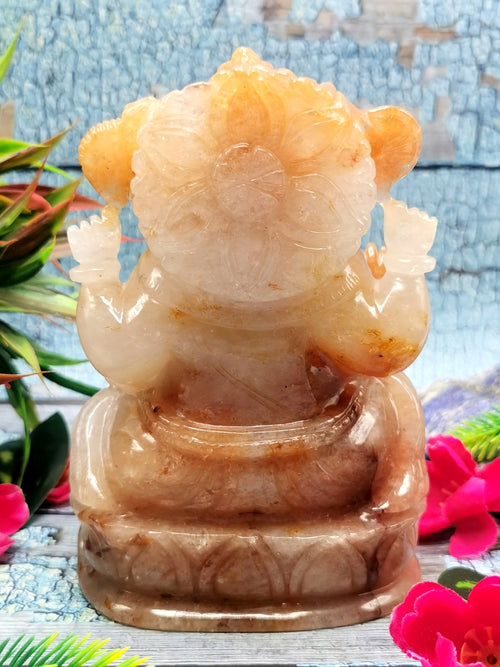 Carving of Ganesha in Orange Aventurine - Crystals/Gemstone - Reiki/Chakra/Healing/Energy - 6 in and 1.41 kg (3.10 lb)