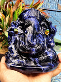 Sodalite Crystal Handmade Carving of Ganesh - Lord Ganesha Idol/Murti in Crystals and Gemstones -Reiki/Chakra/Healing - 5 inches and 0.97 kg