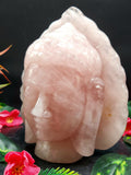 Pink Rose Quartz Buddha Face/Head - handmade carving of serene face of Lord Buddha - crystal/reiki/healing - 8 inches and 3 kg (6.6 lb)