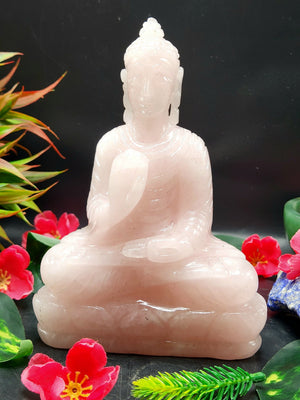 Rose Quartz crystal Buddha - handmade carving of serene and meditating Lord Buddha - crystal/reiki/healing - 6.5 inches and 1.50 kg (3.3 lb)