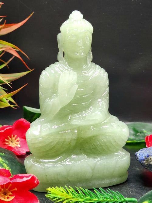 Light Green Aventurine crystal Buddha - handmade carving of serene and meditating Lord Buddha - crystal/reiki/healing - 5 in and 0.42 kg (0.92 lb)