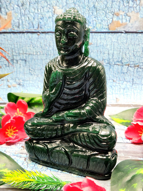Handmade Dark Green Aventurine gemstone Buddha - crystal/reiki - 6 in and 0.57 kg (1.25 lb)
