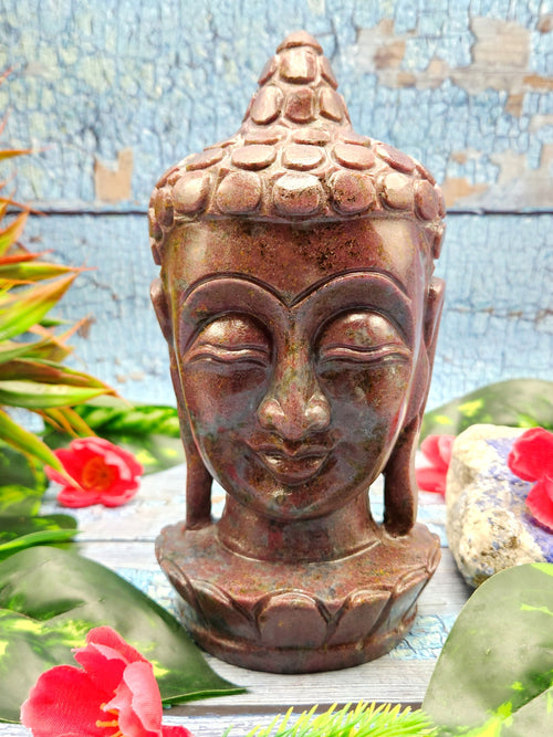 Ruby Kyanite gemstone Buddha face/head - handmade carving of serene and meditating Lord Buddha - crystal/reiki/healing - 7 inch and 1.64 kg (3.61 lb)