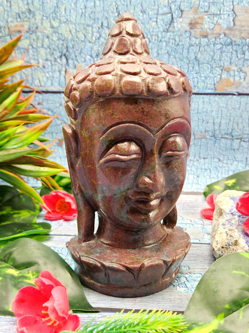 Ruby Kyanite gemstone Buddha face/head - handmade carving of serene and meditating Lord Buddha - crystal/reiki/healing - 7 inch and 1.64 kg (3.61 lb)