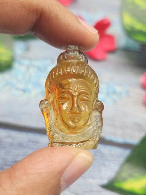 Miniature Shiva Head carving in Citrine gemstone - Lord Shivshankar in crystals and gemstones | Reiki/Chakra/Healing - 1.6 in and 64 carats