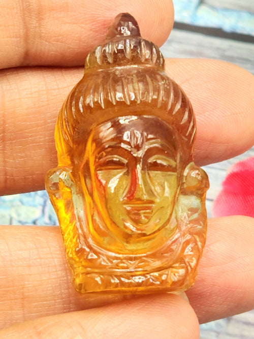 Miniature Shiva Head carving in Citrine gemstone - Lord Shivshankar in crystals and gemstones | Reiki/Chakra/Healing - 1.6 in and 64 carats