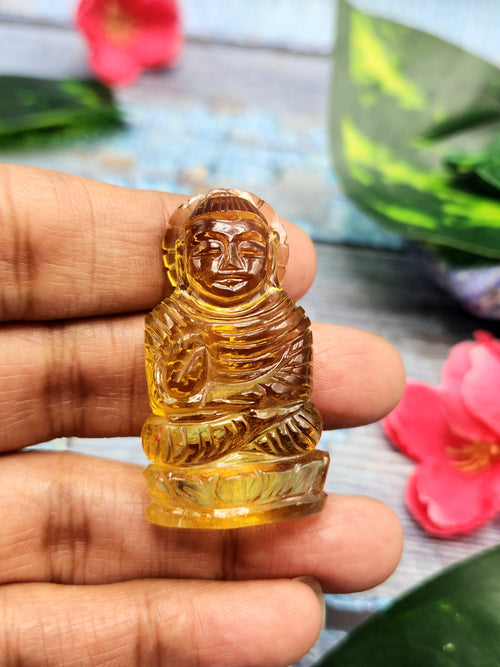 Crystal Citrine Buddha carving - handmade statue of serene and meditating Lord Buddha - crystal/reiki/chakra - 1.7 inches and 91 carats