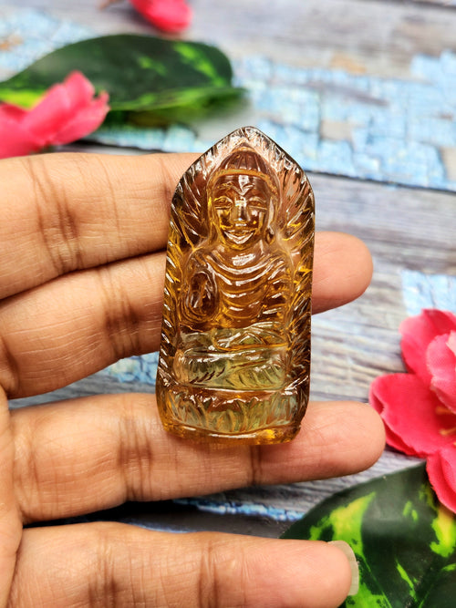 Gemstone Citrine Buddha carving lapidary - handmade statue of serene and meditating Lord Buddha - crystal/reiki/chakra - 2 inches and 135 carats