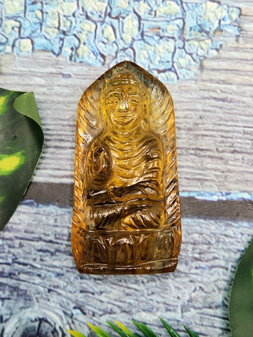 Gemstone Citrine Buddha carving lapidary - handmade statue of serene and meditating Lord Buddha - crystal/reiki/chakra - 2 inches and 135 carats