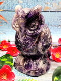 Hand carved owl carving in natural amethyst stone - reiki/chakra/healing/crystal - 5.5 inches and 1.27 kg (2.79 lb)