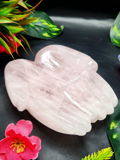 Beautiful open palms home decor piece in rose quartz stone - crystals and gemstones - reiki/chakra/healing/energy - 5 inch and 630 gms