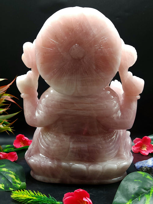 Large Ganesh gemstone Carving Handmade in Rose Quartz crystal  - Lord Ganesha Idol |Sculpture in Crystals and Gemstones -Reiki/Chakra - 9.5 inch and 5.43 kgs