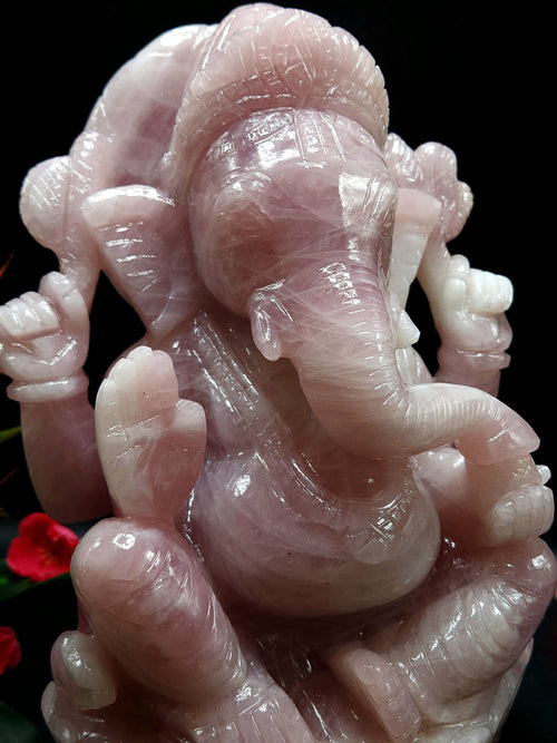 Large Ganesh gemstone Carving Handmade in Rose Quartz crystal  - Lord Ganesha Idol |Sculpture in Crystals and Gemstones -Reiki/Chakra - 9.5 inch and 5.43 kgs