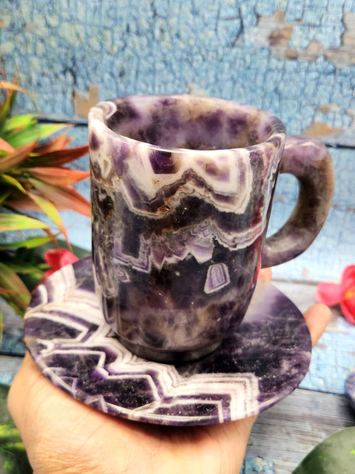 Gift a Chevron Amethyst Tea Cup & Saucer - ONLY 1 Cup and 1 Saucer