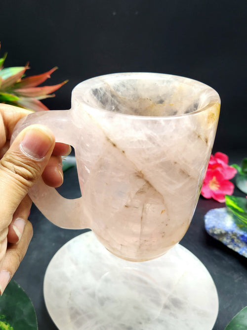 Tea Cup Saucer in amazing Rose Quartz stone - ONLY 1 Cup and 1 Saucer