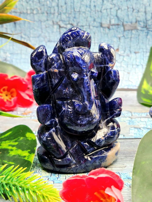 Gift a Ganesha - Sodalite Handmade Carving of Ganesh - Idol/Murti in Crystals and Gemstones -Reiki/Chakra/Healing - 3.5 inches and 192 gms