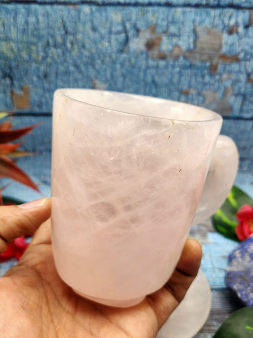 Cup & Saucer in rose quartz gemstone - ONLY 1 Cup and 1 Saucer