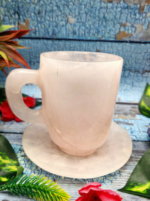 Cup & Saucer in rose quartz gemstone - ONLY 1 Cup and 1 Saucer