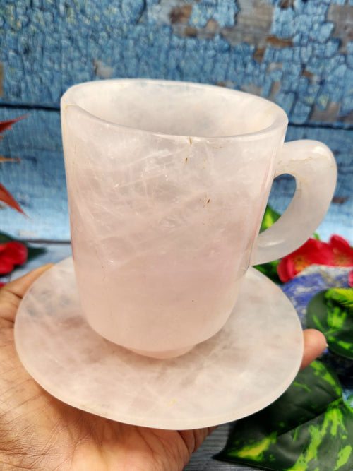Cup & Saucer in rose quartz gemstone - ONLY 1 Cup and 1 Saucer