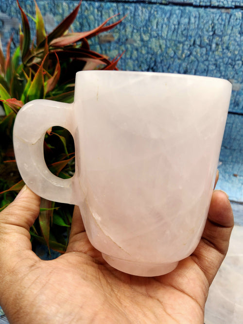 Cup & Saucer in rose quartz gemstone - ONLY 1 Cup and 1 Saucer