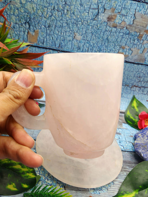 Cup & Saucer in rose quartz gemstone - ONLY 1 Cup and 1 Saucer