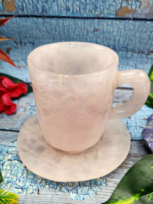 Cup & Saucer in rose quartz gemstone - ONLY 1 Cup and 1 Saucer