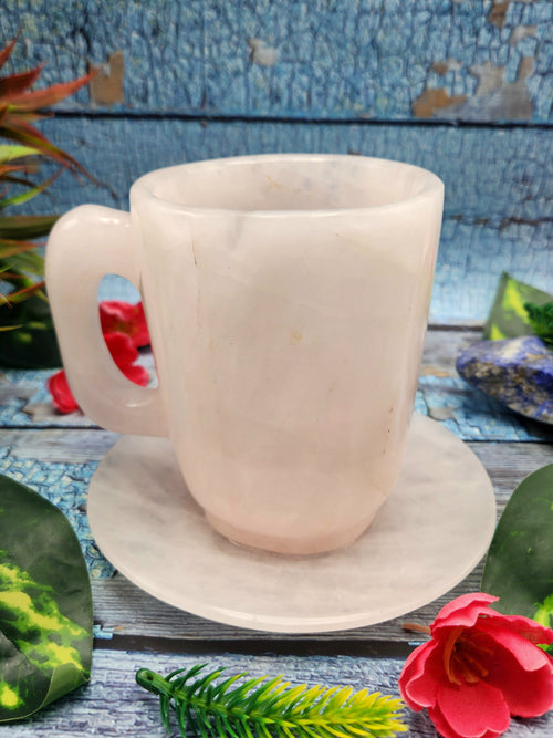 Natural Rose Quartz crystal Cup & Saucer - ONLY 1 Cup and 1 Saucer
