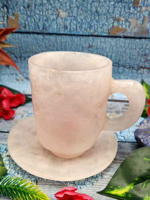 Cup & Saucer in rose quartz gemstone - ONLY 1 Cup and 1 Saucer