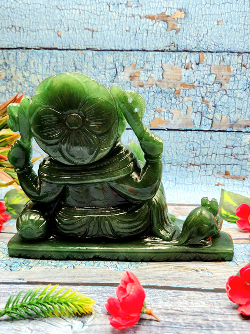 Home Décor Gift - Australian Green Aventurine Carving of Ganesh - Lord Ganesha Idol in Crystals/Gemstone - Reiki/Chakra/Healing - 6 in and 2.57 kg (5.65 lb)