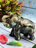 Home Décor - Labradorite carving of Elephant with beautiful flash - Elephant gifts, Animal figurines and hand carvings in labradorite - 5 inches