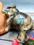 Natural fiery Labradorite carving of Elephant with beautiful flash - Elephant gifts, Animal figurines and hand carvings in labradorite - 4.5 inches