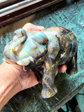 Amazing flashy Labradorite carving of Elephant - Elephant gifts, Animal figurines and hand carvings in labradorite - 5 inches