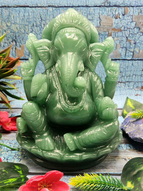 Australian Green Aventurine crystal Carving of Ganesh - Lord Ganesha Idol in Crystals/Gemstone - Reiki/Chakra/Healing - 7.5 in and 3.05 kg (6.71 lb)