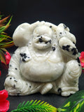 Moonstone Laughing Buddha - handmade carving of serene and smiling Buddha or Hotei - crystal/reiki/healing - 5 inch and 1.79 kg (3.94 lb)