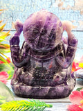 Amethyst Handmade gemstone Carving of Ganesh - Lord Ganesha Idol in Crystals and Gemstones - Reiki/Chakra/Healing - 5 inches and 1.17 kg (2.57 lb)