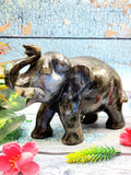 Labradorite animal carving of Elephant with beautiful flash - Elephant gifts, Animal figurines and hand carvings in labradorite - 5 inches