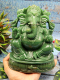 Exquisite Columbian Jade gemstone Handmade Carving of Ganesh - Lord Ganesha Idol/Murti/Statue in Crystals and Gemstones - 7 inch and 2.56 kg (5.63 lb)