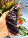 Purple fluorite natural stone hand carving of crescent moon - crystal/reiki/chakra/healing - 5 inches and 320 gms weight