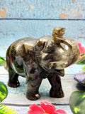 Black Rainbow moonstone or Labradorite carving of Elephant with beautiful flash - Elephant gifts, Animal figurines and hand carvings in labradorite - 4.5 inches