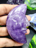 Amethyst crystal hand carving of crescent moon - crystal/reiki/chakra/healing - 3 inches and 125 gms weight