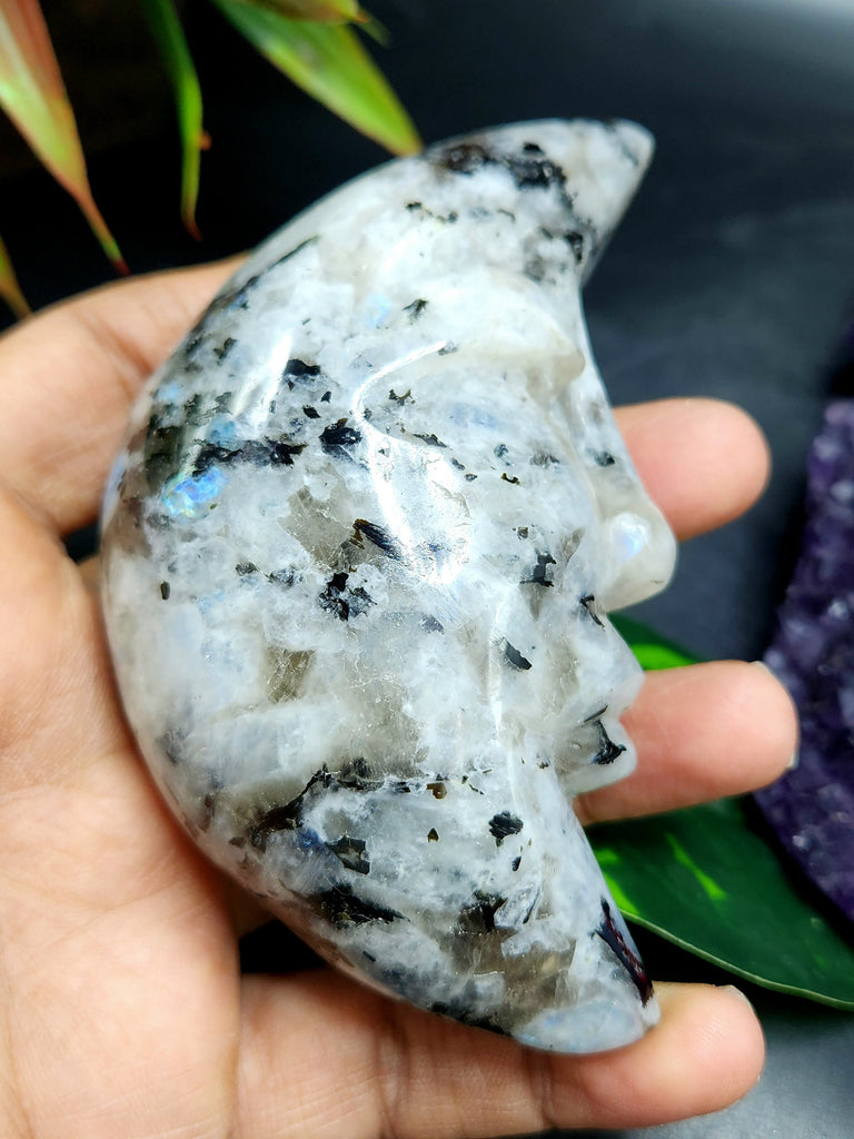 Moonstone hand carving of crescent moon - crystal/reiki/chakra/healing