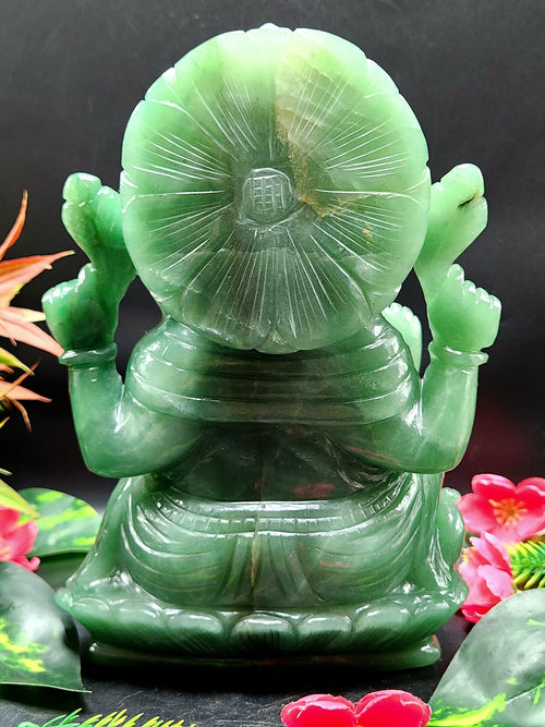 Green Aventurine from Australia - Carving of Ganesh - Lord Ganesha Idol in Crystals/Gemstone - Reiki/Chakra/Healing - 8 in and 2.39 kg (5.26 lb)