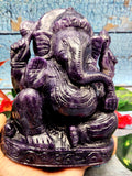 Hand carved Ganapati in Lepidolite gemstone - Lord Ganesha Idol in Crystals and Gemstones - Reiki/Chakra/Healing - 7 inch and 3.0 kg (6.60 lb)