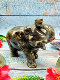 Natural fiery Labradorite carving of Elephant with beautiful flash - Elephant gifts, Animal figurines and hand carvings in labradorite - 4.5 inches