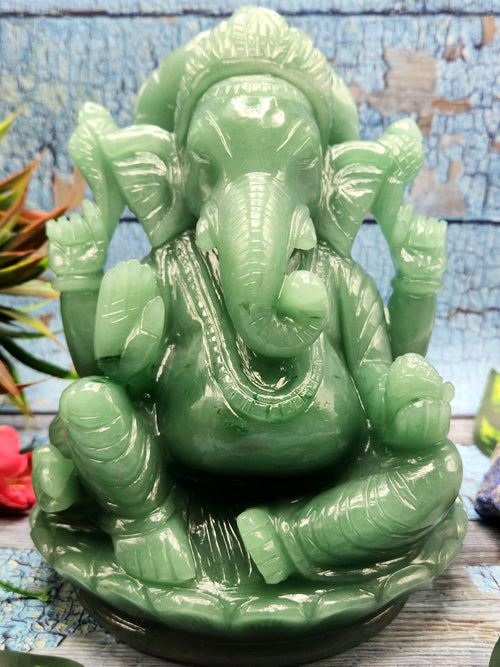 Australian Green Aventurine crystal Carving of Ganesh - Lord Ganesha Idol in Crystals/Gemstone - Reiki/Chakra/Healing - 7.5 in and 3.05 kg (6.71 lb)