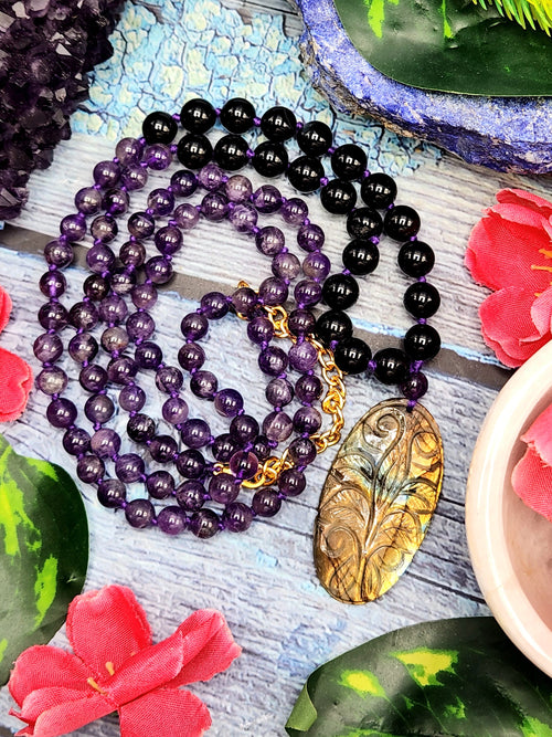Natural Amethyst Mala 108 Beads. Protection Crystal Sahasrara Chakra Reiki.  Meditation Mala Spiritual Jewelry, Amethyst Bracelet. Purple Crystal.